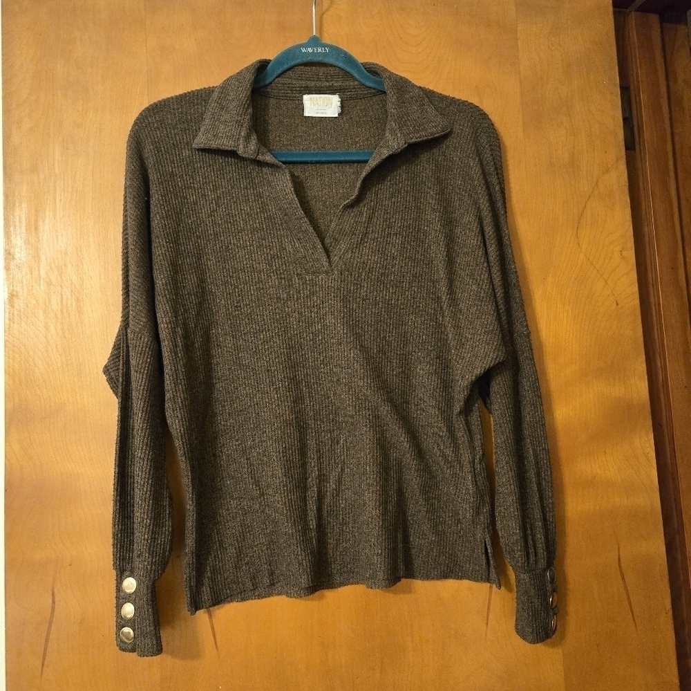 Nation LTD Scout Easy Collared Brown Long Sleeved Top Size S